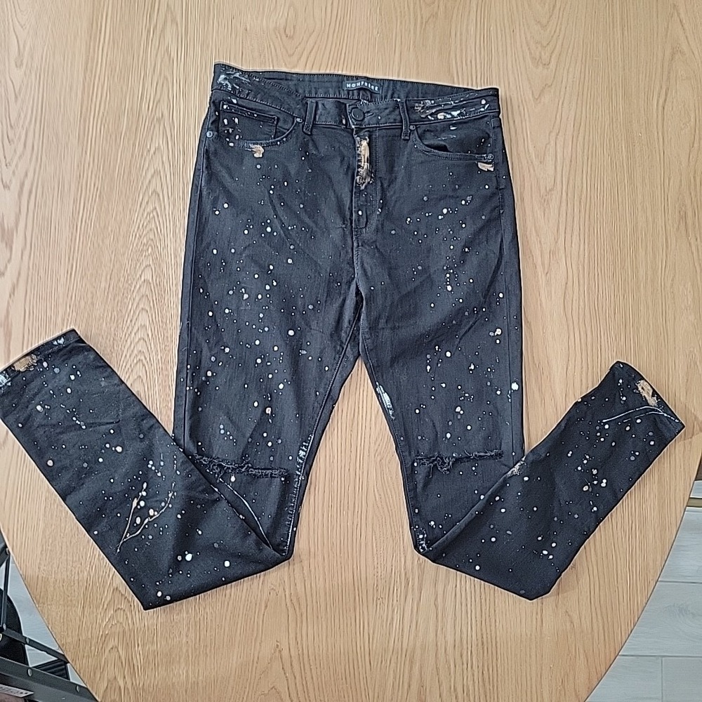 Monfrere Jeans Men 36x34 Black Greyson Distressed Skinny Torn Paint Soho Di Gris